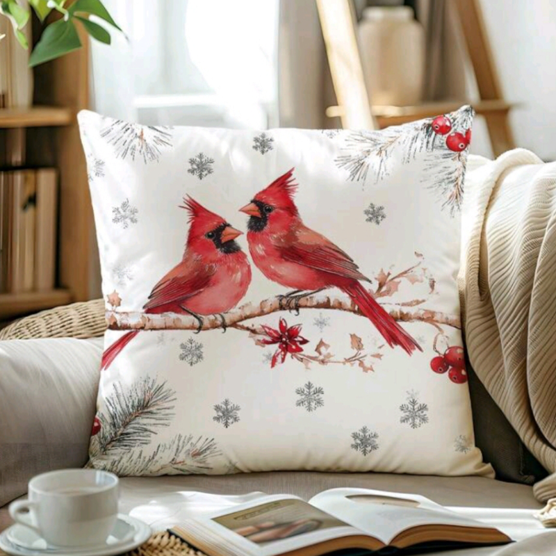 Vánoční povlak na polštář - LOVEBIRDS IN SNOW