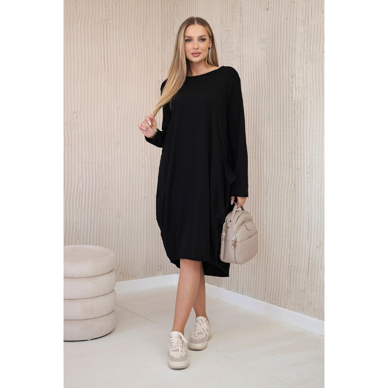 CELINA - PLUS SIZE šaty s kapsami černé