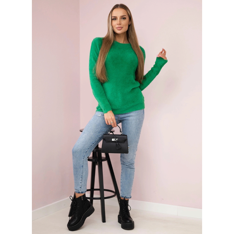 GRETA - svetr s chlupem - alpaka, zelená, velikost S/M