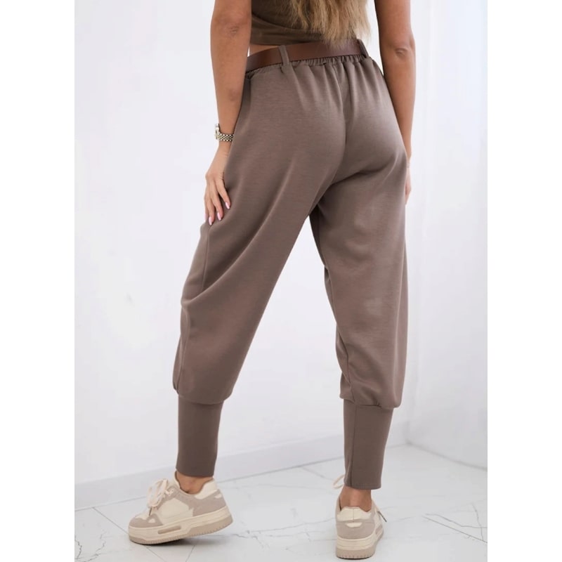 SOPHIA - stylové kalhoty s páskem, hnědá, velikost sedne od S do L