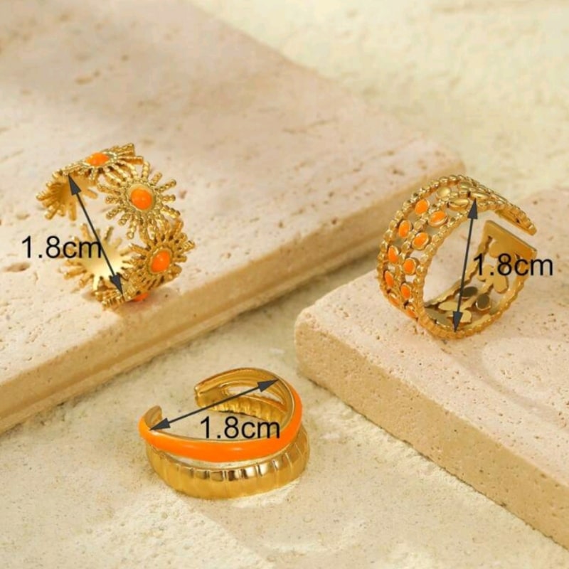 SUMMER TRIO - prsteny - chirurgická ocel, oranžová sada (3ks)