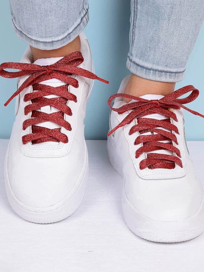 GLITTER LACES - třpytivé tkaničky - vínová, 120 cm