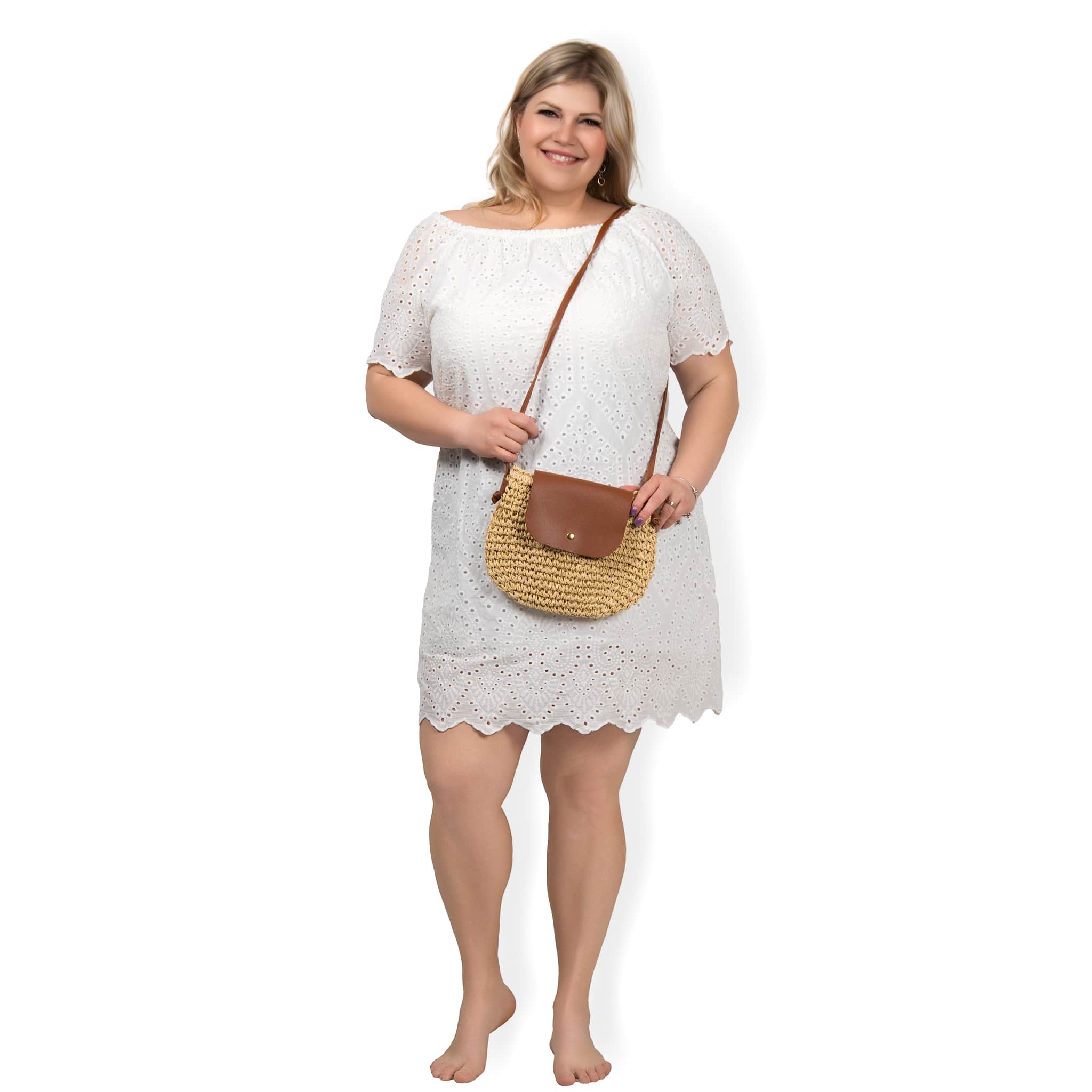 Leona - krajkové PLUS SIZE šaty - bílá, sednou do velikosti 50