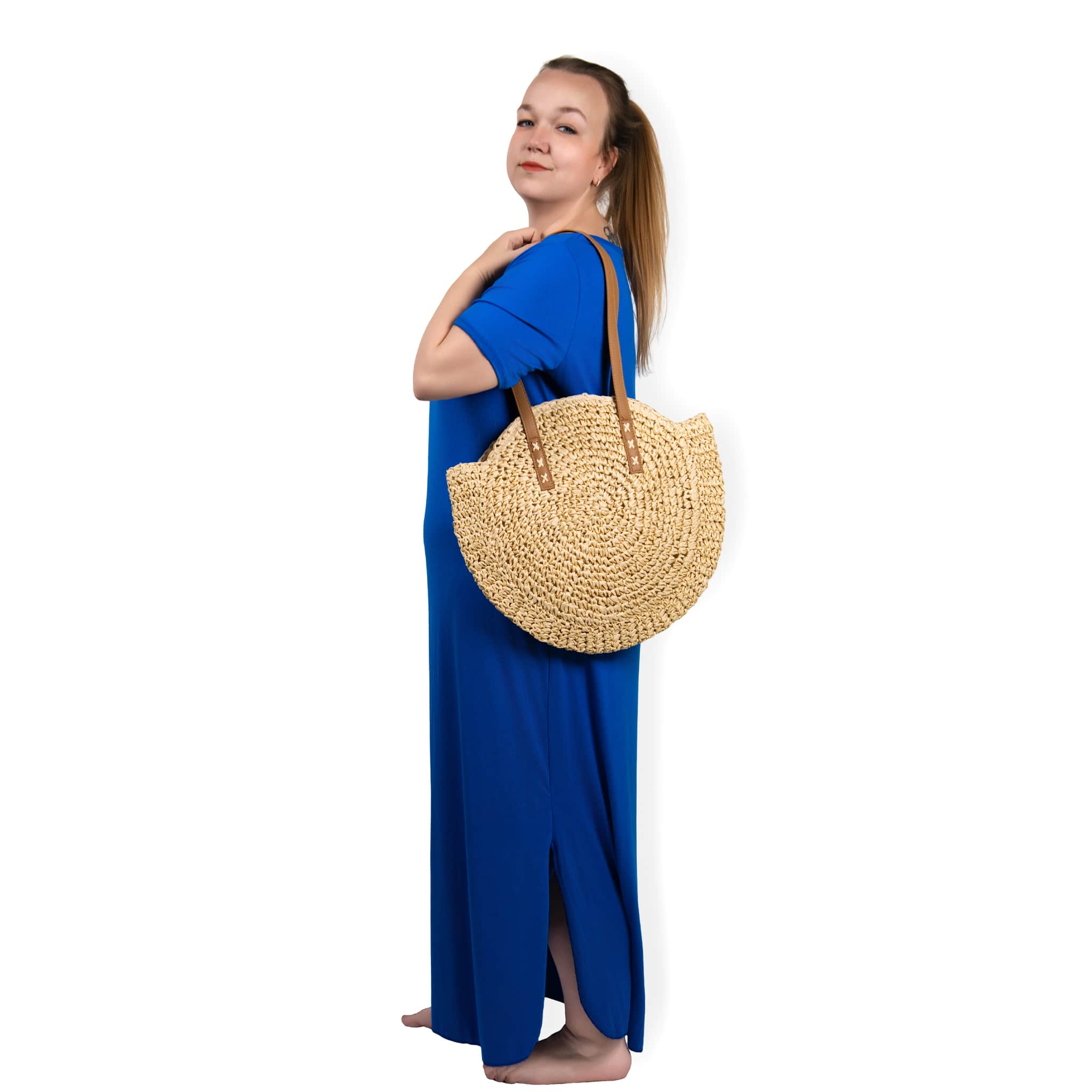 MIRANDA - dlouhé PLUS SIZE modré šaty s výstřihem do V, sednou do velikosti 50