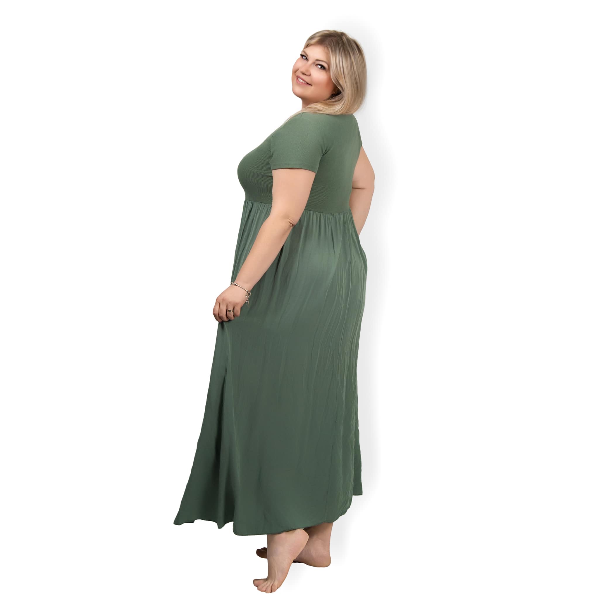 VIVIANA - dlouhé šaty - khaki, menší a větší velikost