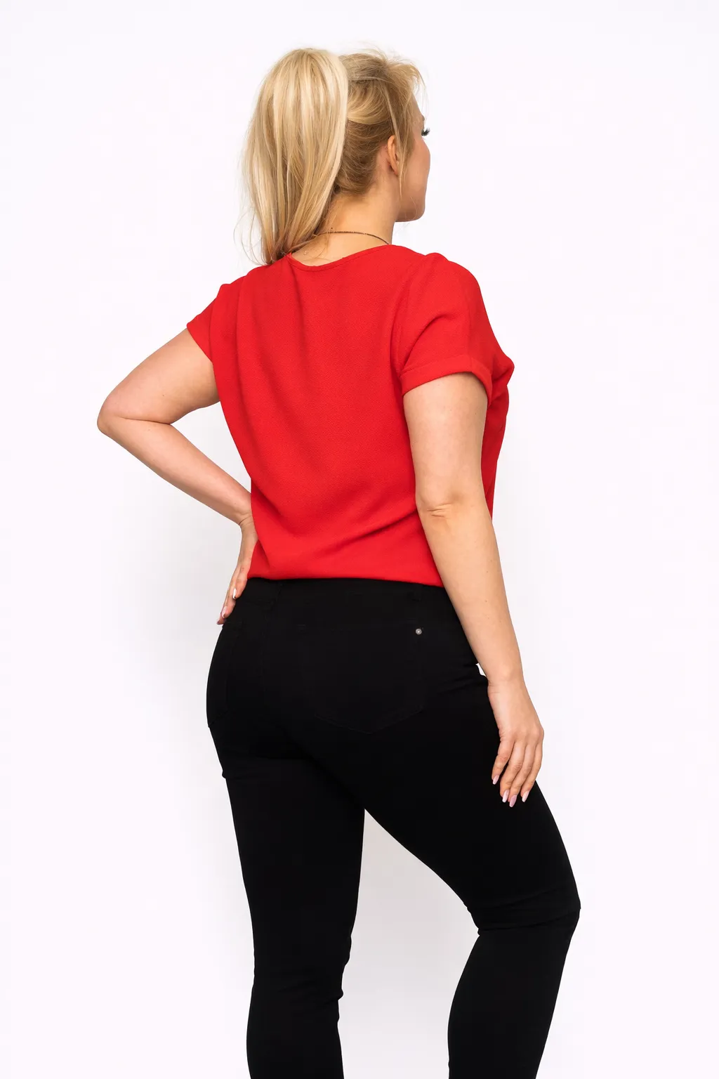 MELISA - tričko s uzlem - červená, sedne do velikosti XL