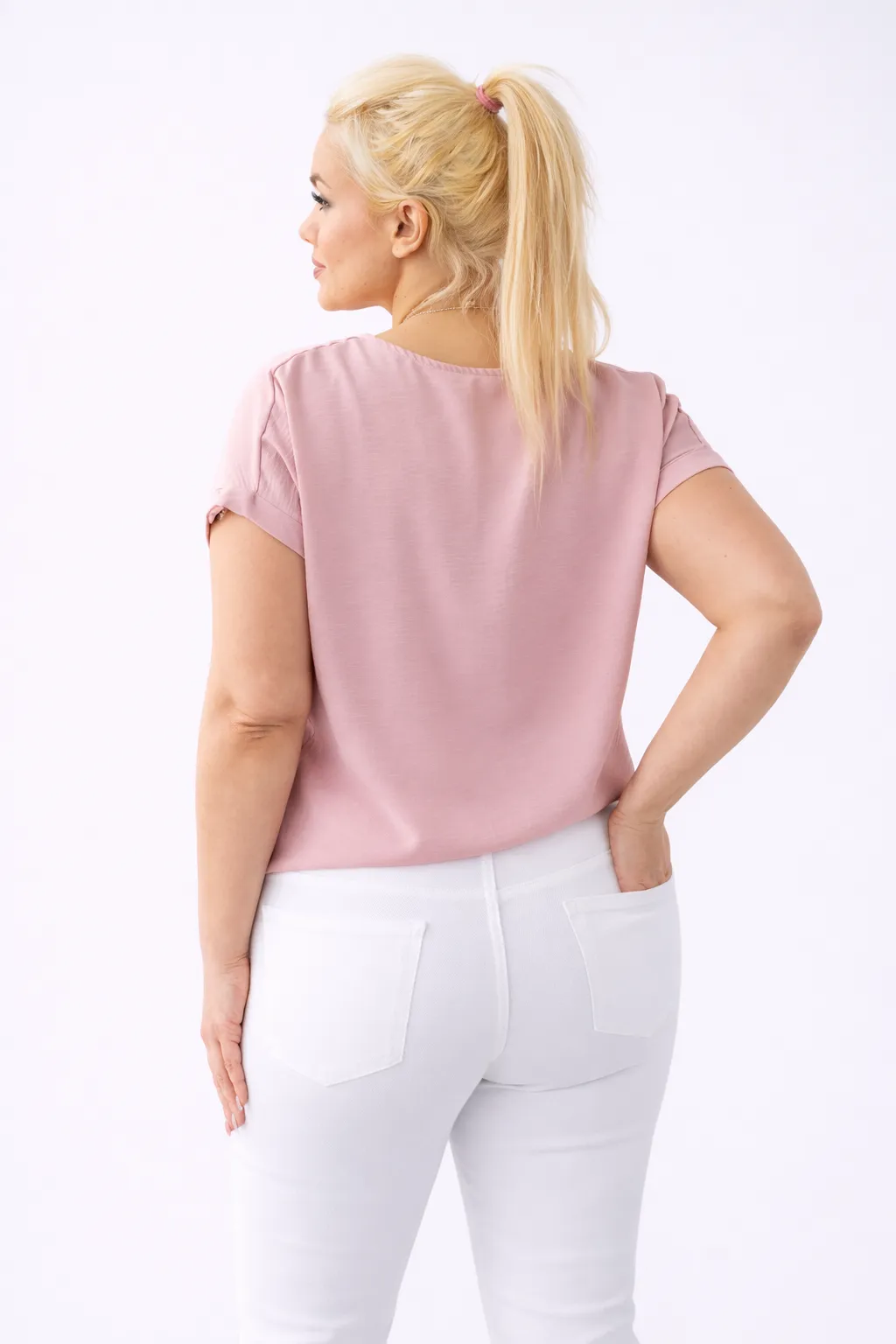 MELISA - tričko s uzlem - pudrová, sedne do velikosti XL