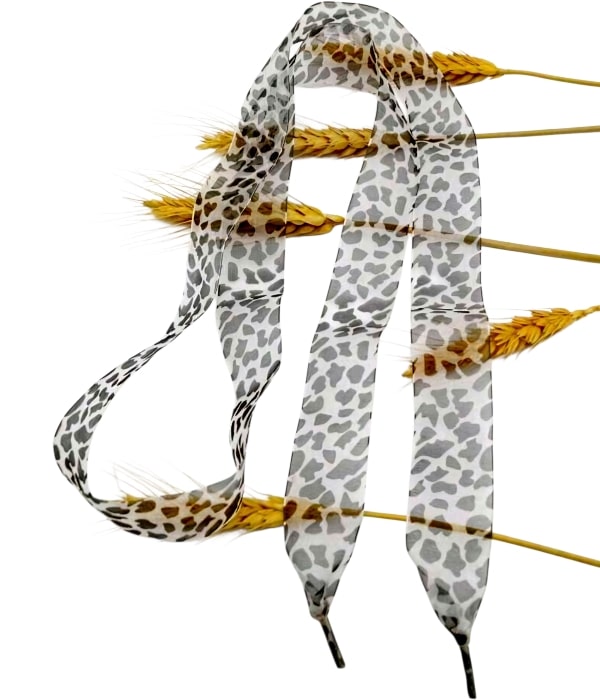 Leopardí tkaničky z organzy s šedou - 130 cm