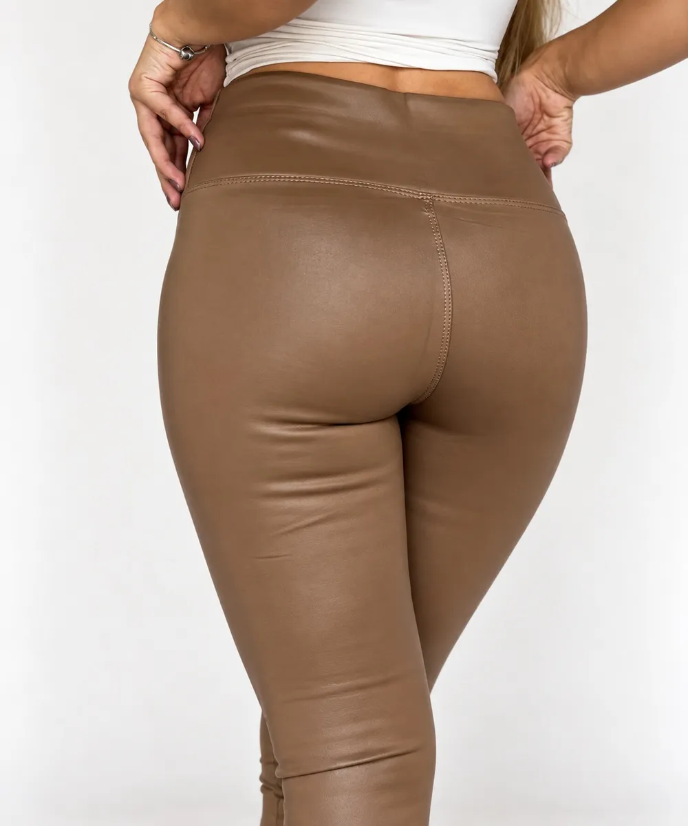 SIA zateplené koženkové legíny – skořice, matný vzhled, velikosti od S do 2XL