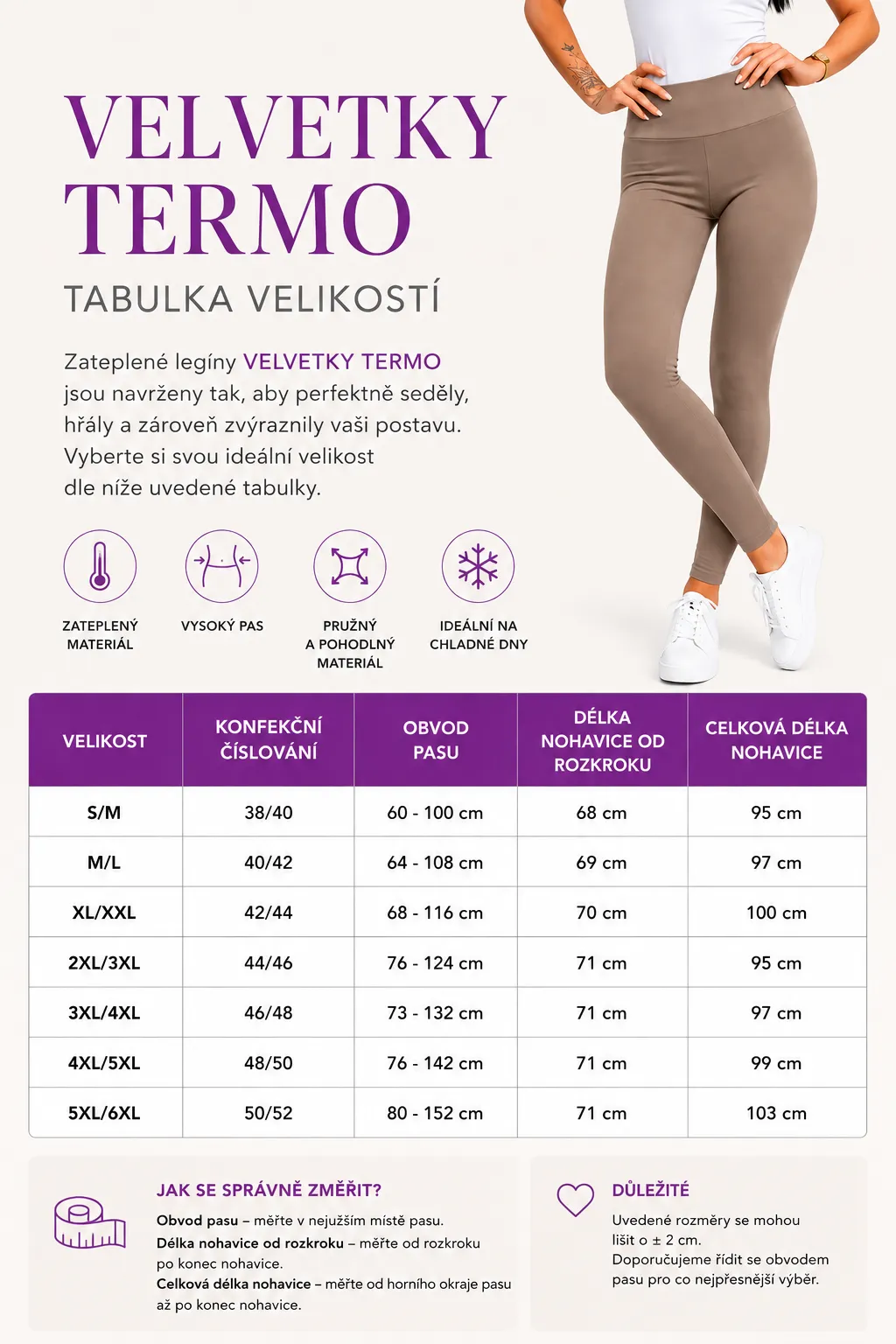 Velvetky TERMO - bambusové středně zateplené legíny - čokoládová, velikosti od S do 6XL