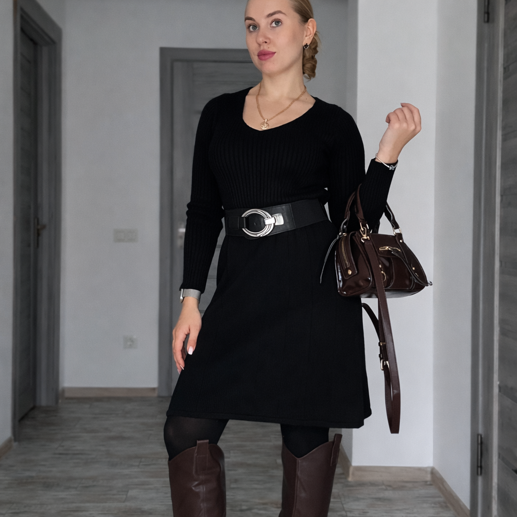 LARA - PLUS SIZE pružný pásek se stříbrnou sponou - černá, 83-123 cm