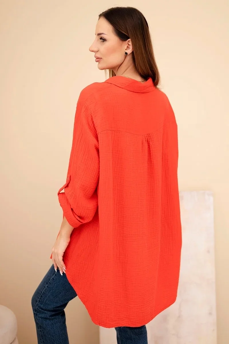 BRISA - PLUS SIZE mušelínová košile - papája, sedne do velikosti 50