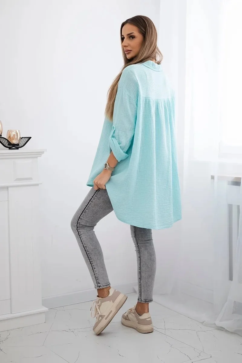 BRISA - PLUS SIZE mušelínová košile - modrá laguna, sedne do velikosti 50
