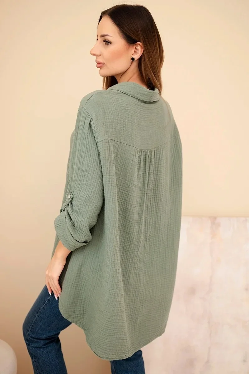 BRISA - PLUS SIZE mušelínová košile - olivová, sedne do velikosti 50