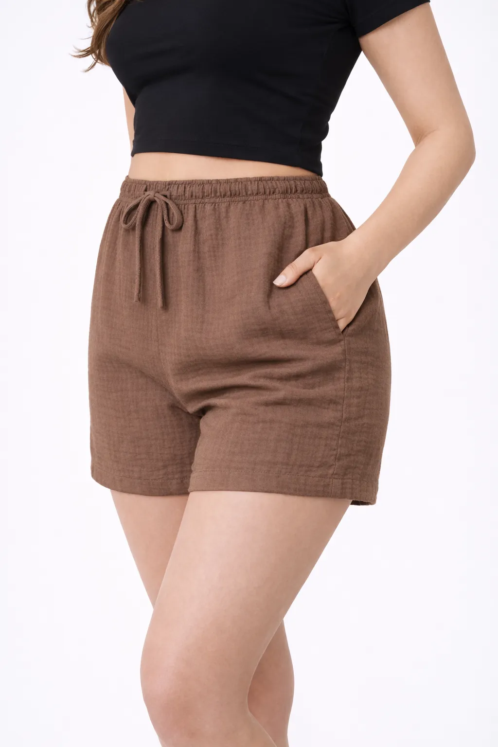 SOLITA - mušelínové kraťasy - mokka, velikosti od M do XL