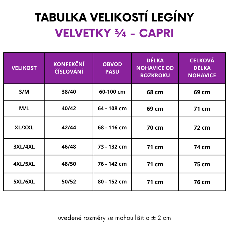 Velvetky CAPRI - bambusové legíny, černé, velikosti od S do 6XL
