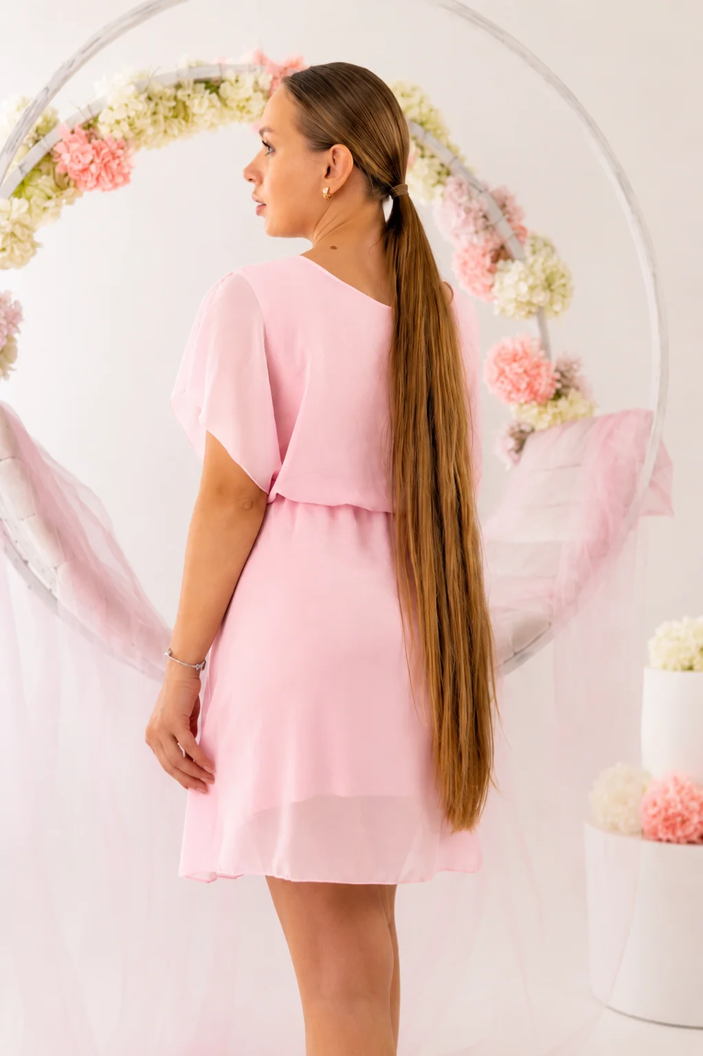 PRETTY - šifónové šaty - pivoňková, velikost sedne od S do XL
