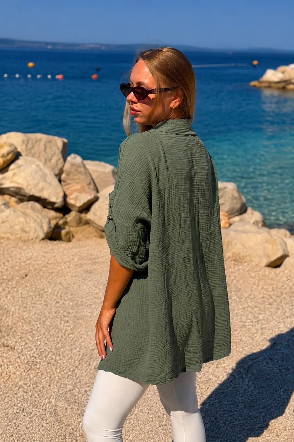 SEVILLA - mušelínová košile s kapsičkou - olivová, velikost sedne do XL