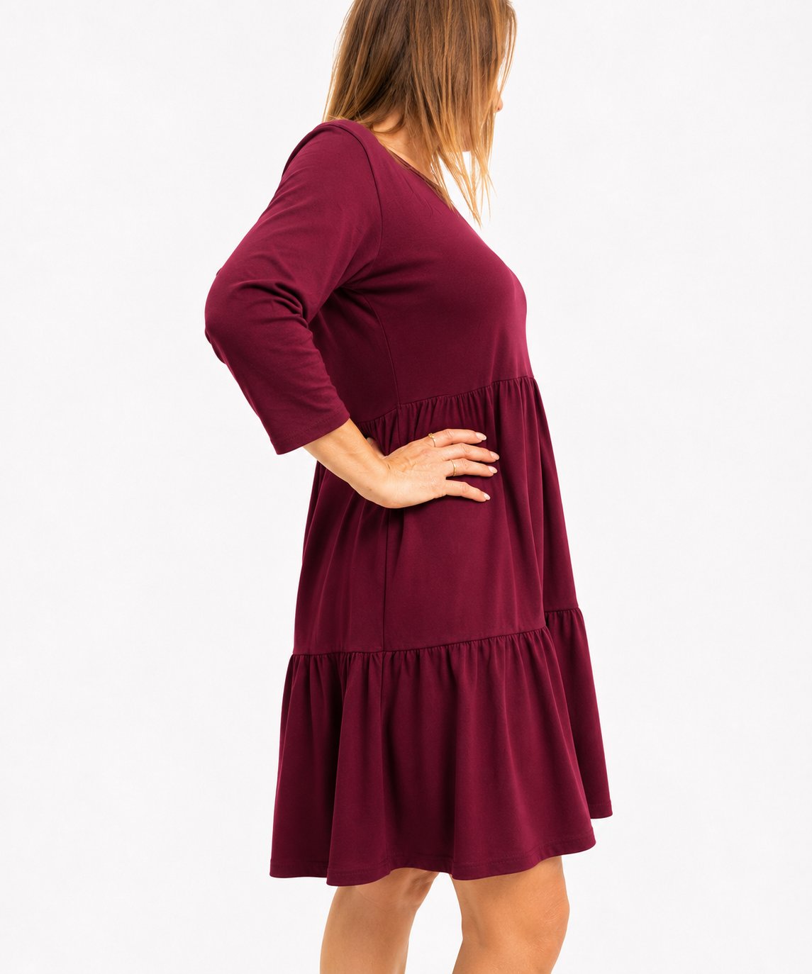 JULIANA - šaty s 3/4 rukávem - burgundy, sedne od velikosti S do L