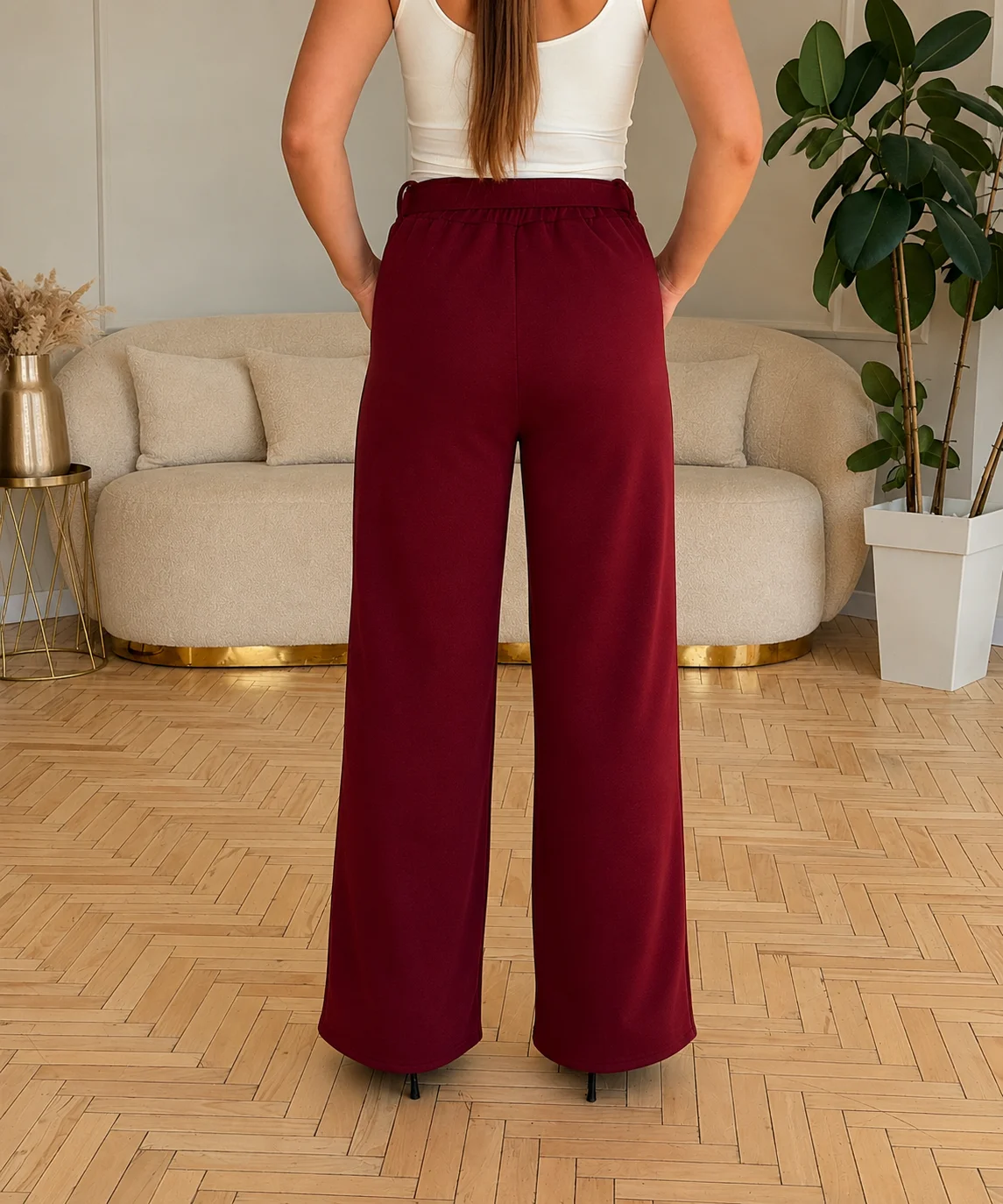 AMELIA - kalhoty s páskem - burgundy, sedne od S do L