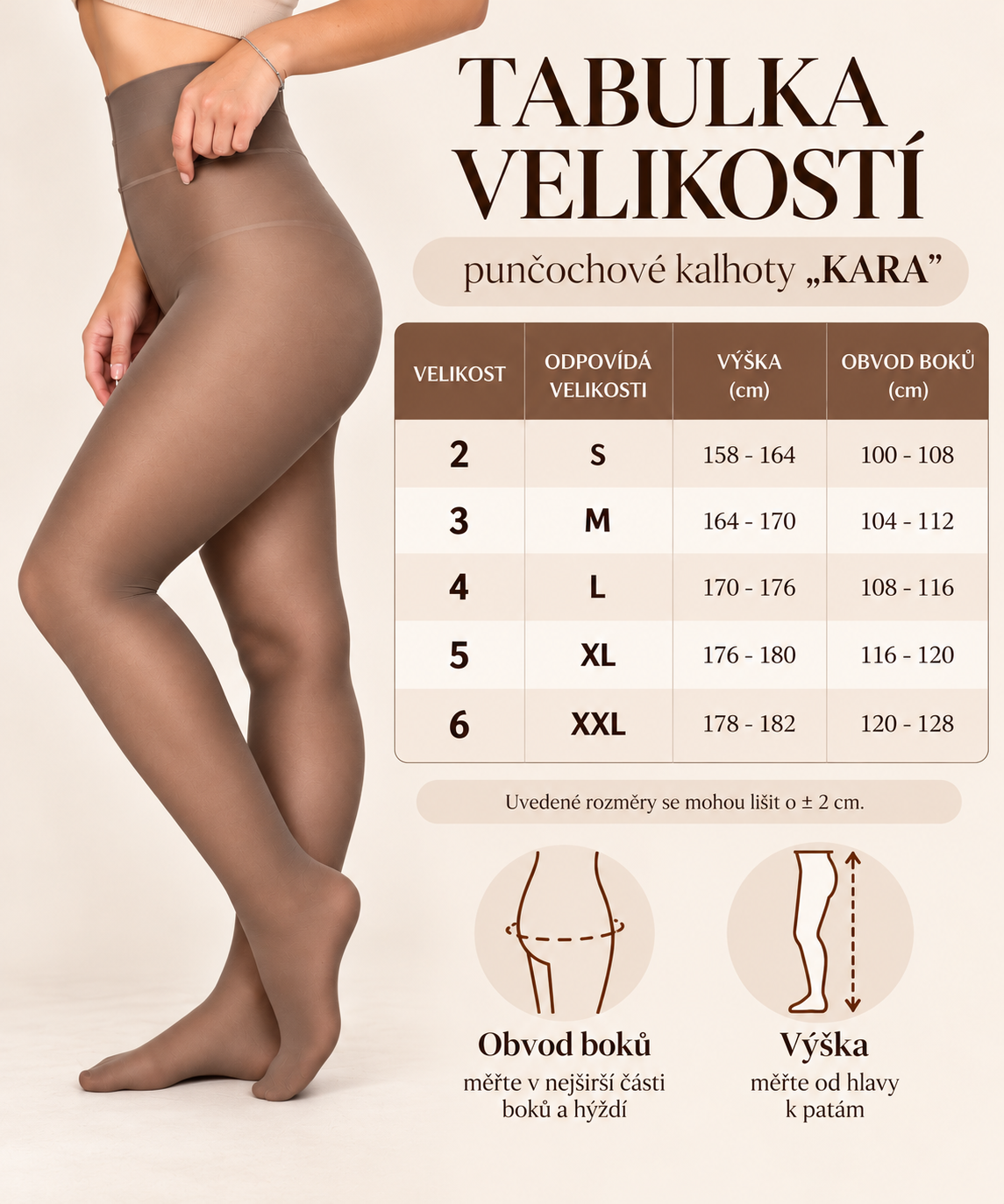 KARA - hladké punčocháče z mikrovlákna - 60 DEN, kapučíno, velikosti S až XL