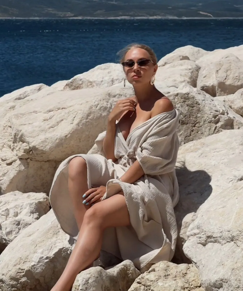 JESSICA - dlouhé mušelínové šaty - mandlová, sedne od velikosti XS do XL
