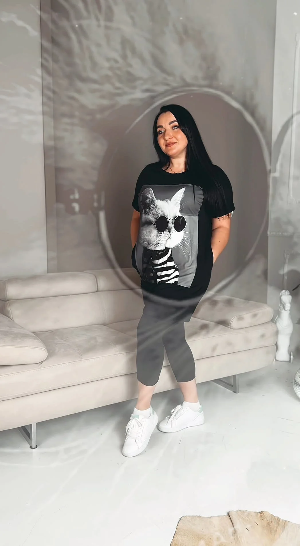 Catish - PLUS SIZE tunika s kočičím potiskem, sedne do velikosti 48