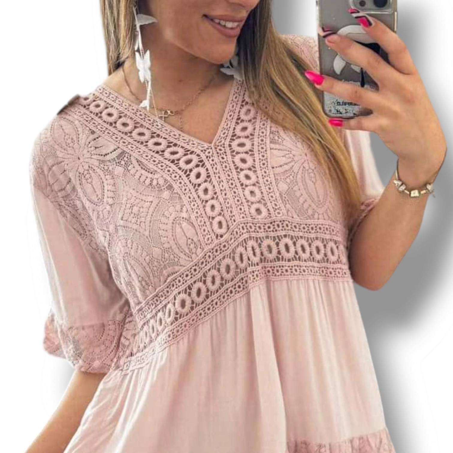 Caorle - krajkové šaty - růžové, sednou od velikosti M do XL