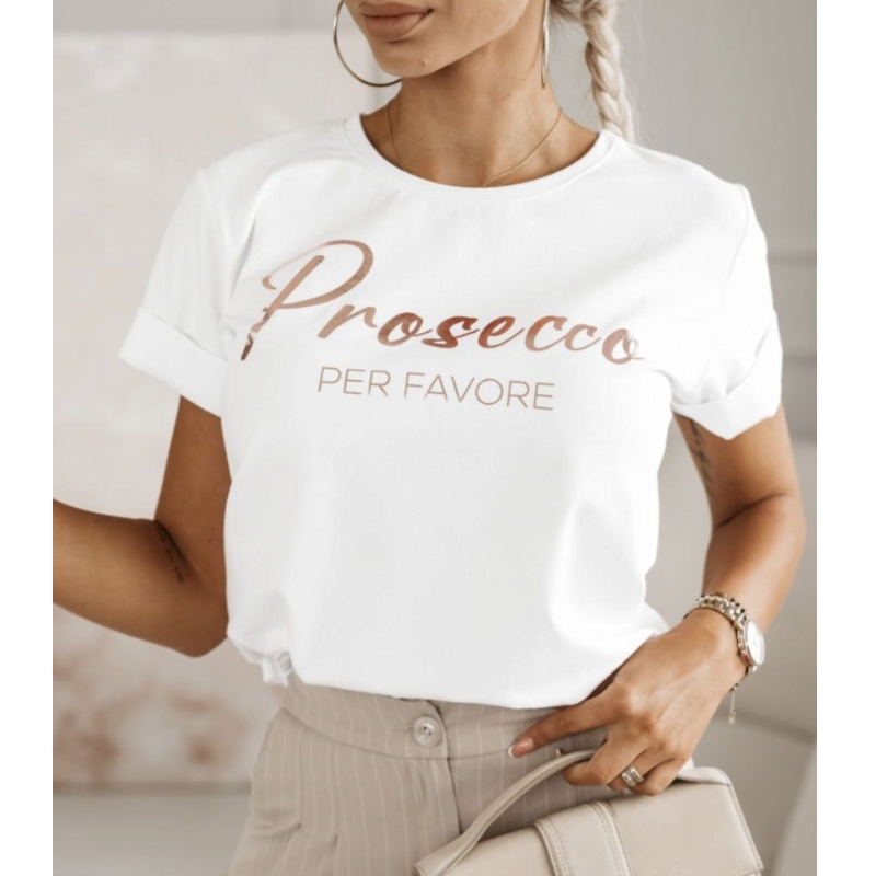 PROSECCO PER FAVORE tričko - bílá, sedne od velikosti XS do M