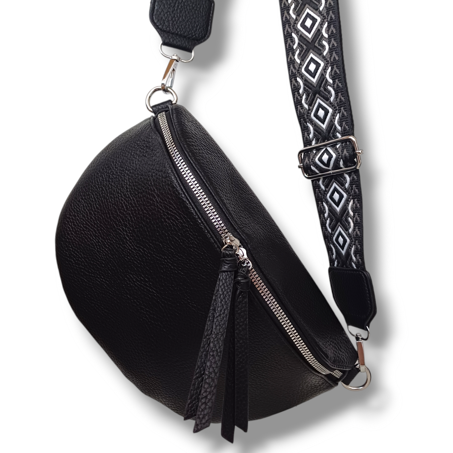 Camaya - crossbody ledvinka s barevným popruhem - black