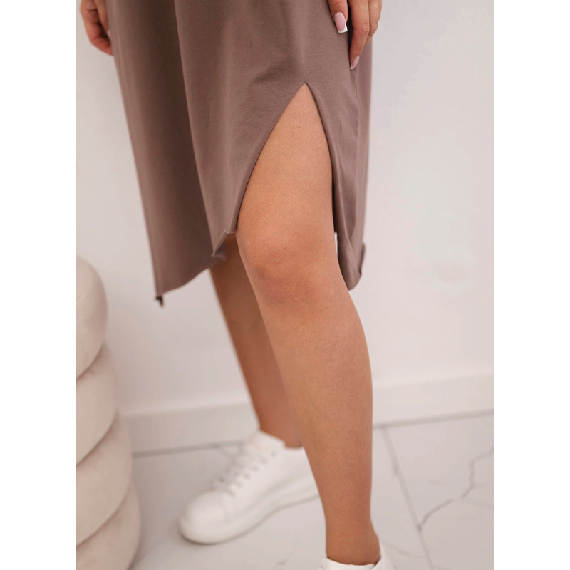 Tessa - oversize mikinové šaty s rozparkem - mocca, sedne do L