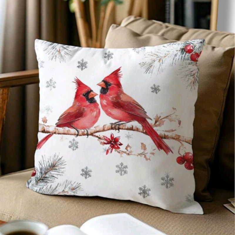 Vánoční povlak na polštář - LOVEBIRDS IN SNOW