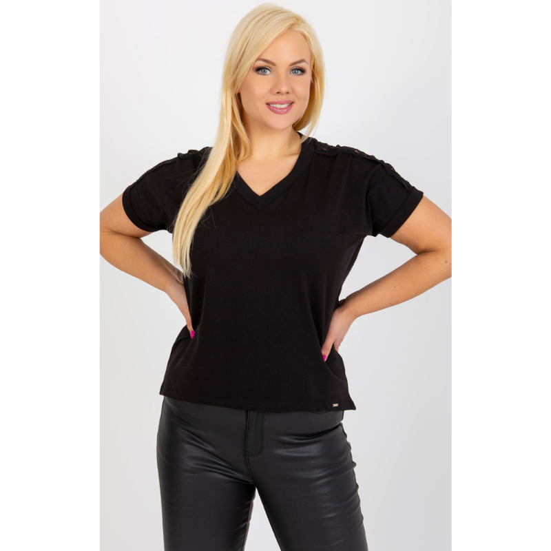 CELESTE - PLUS SIZE tričko s krajkou - černá