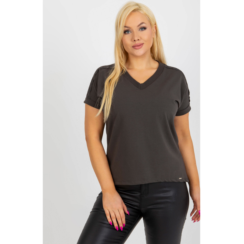 CELESTE - PLUS SIZE tričko s krajkou - khaki