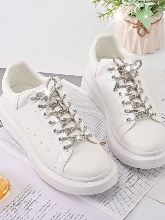 SPARKLE LACES - šedé tkaničky s falešnými diamanty - 100 cm