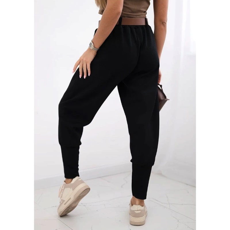 SOPHIA - stylové kalhoty s páskem, černá, velikost sedne od S do L