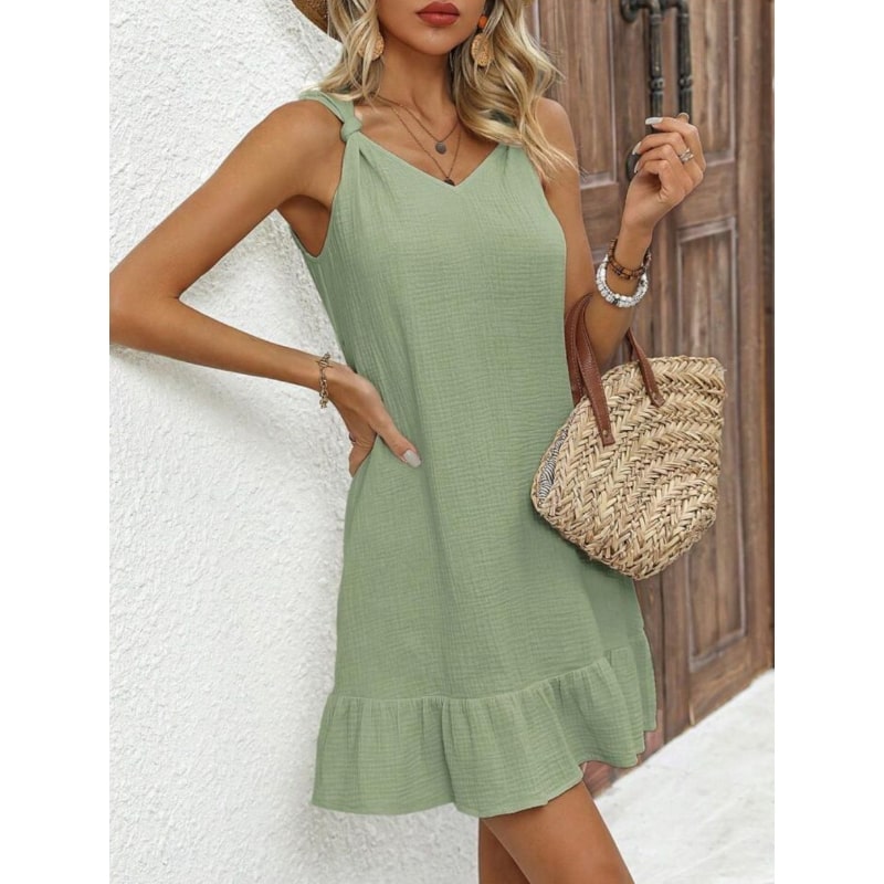 LORETTA - mušelínové šaty na ramínka - khaki, sedne do velikosti XL