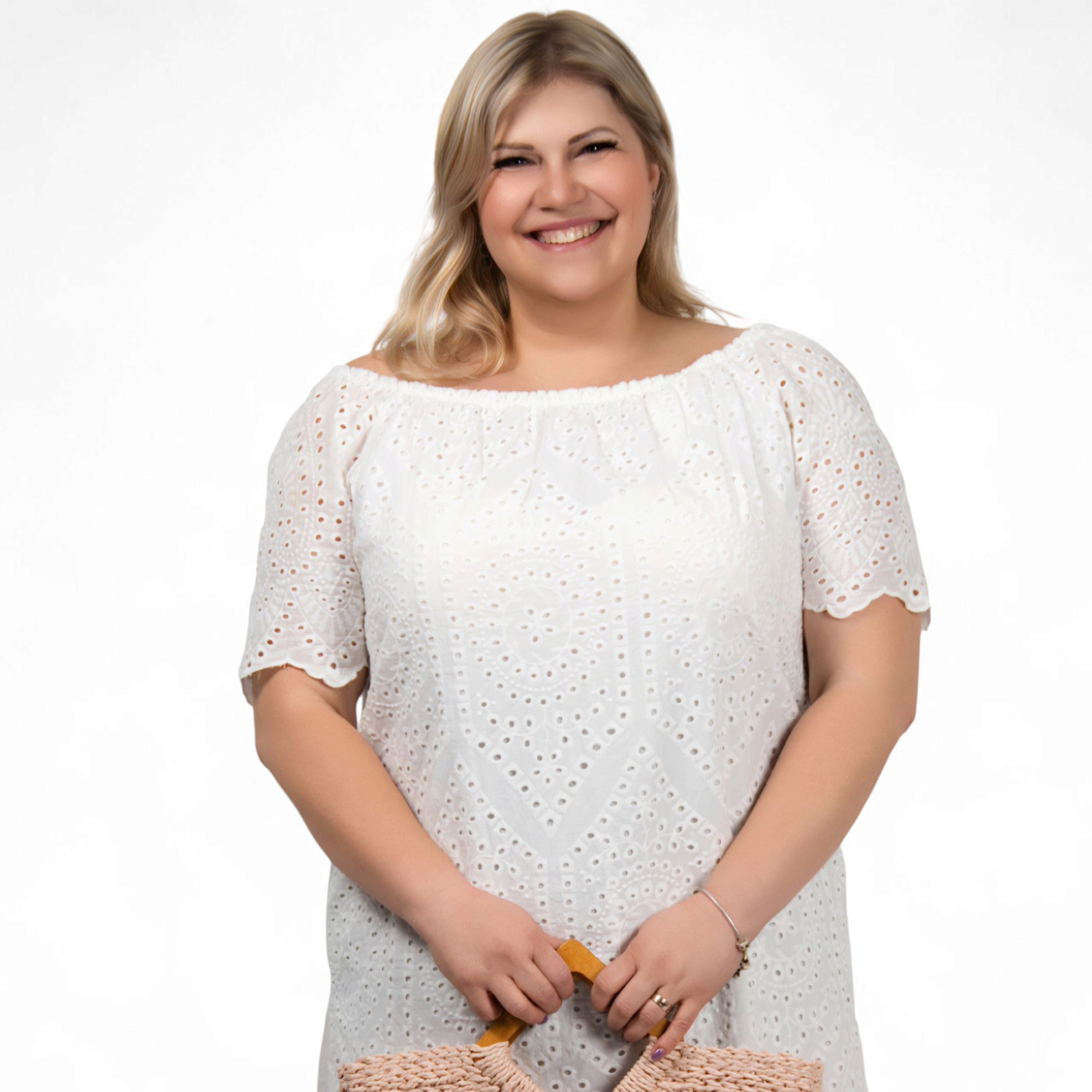 Leona - krajkové PLUS SIZE šaty - bílá, sednou do velikosti 50