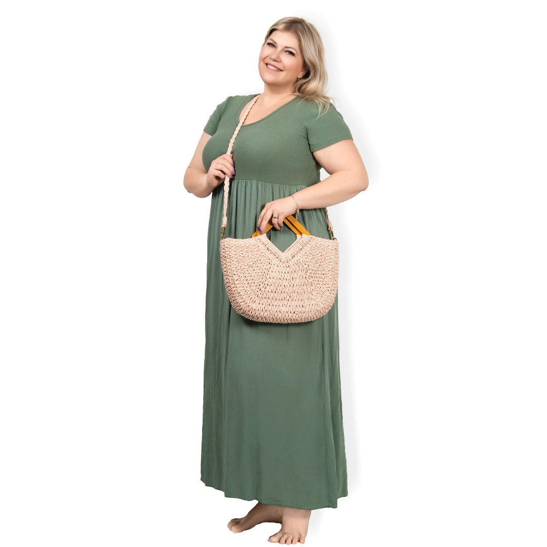VIVIANA - dlouhé šaty - khaki, menší a větší velikost