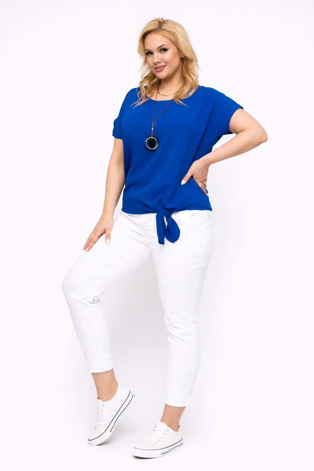 MELISA - tričko s uzlem - modrá, sedne do velikosti XL