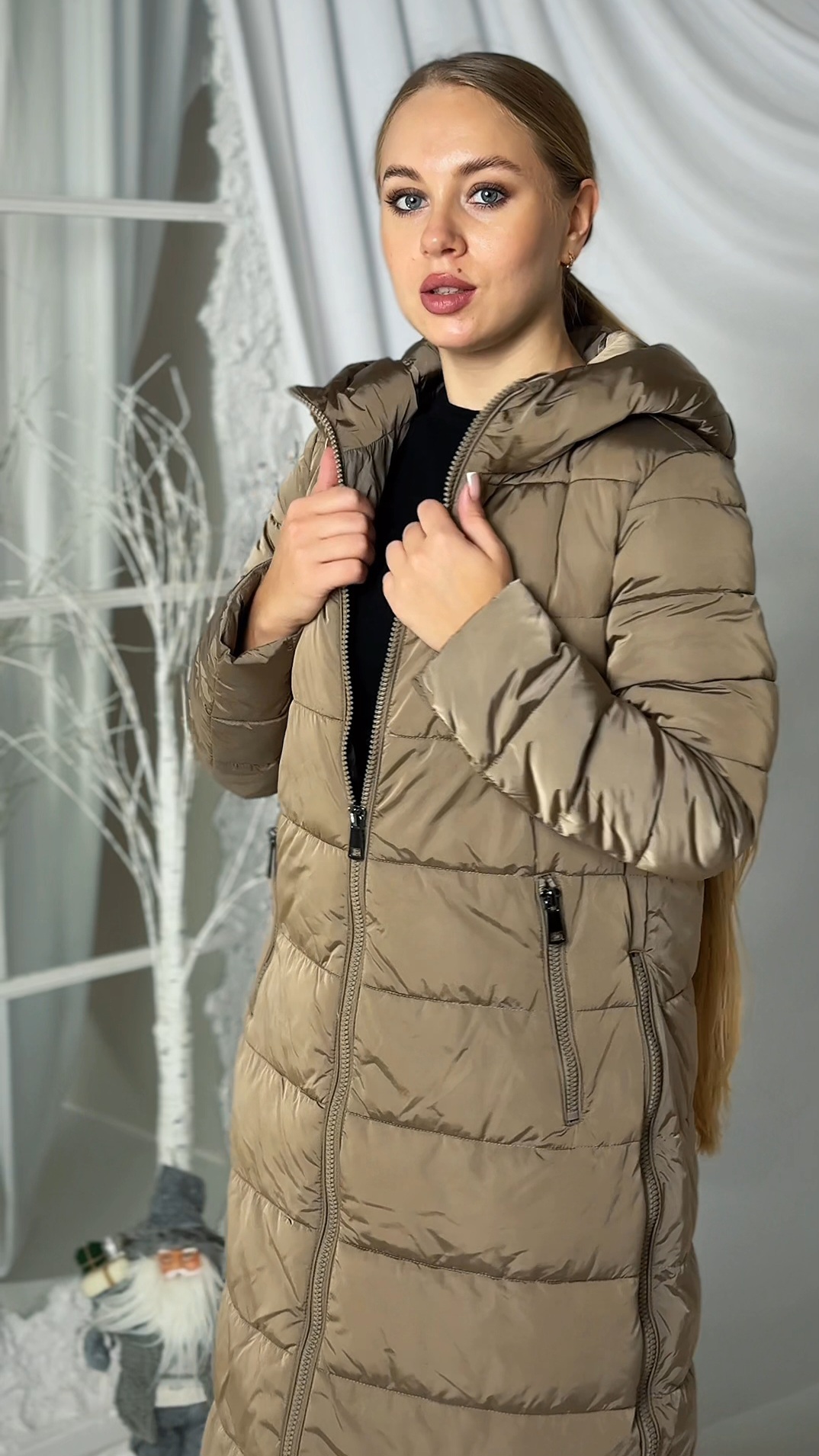 LUXURY - dlouhá bunda - champagne, velikost S/M