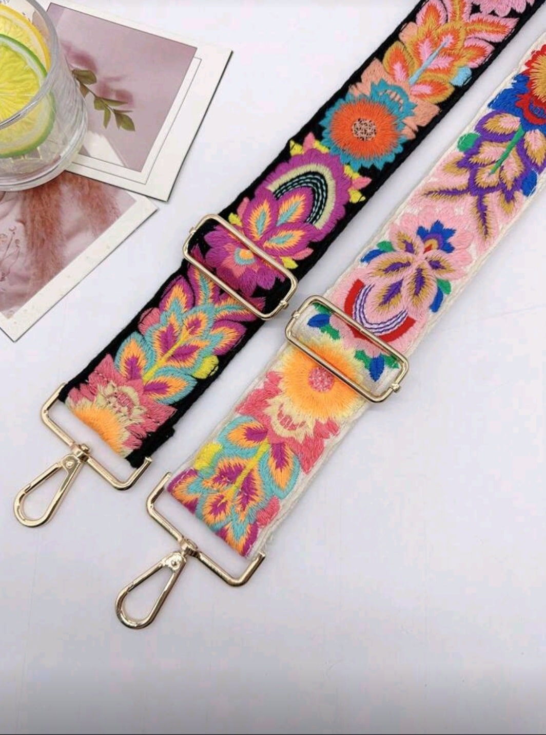 FLORA VIVA - vyšívaný popruh - černá
