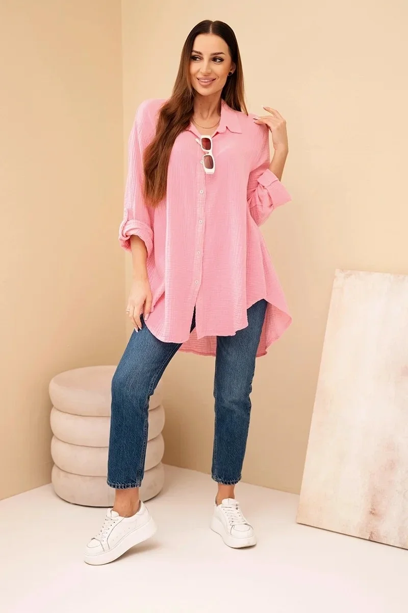 BRISA - PLUS SIZE mušelínová košile - guava, sedne do velikosti 50