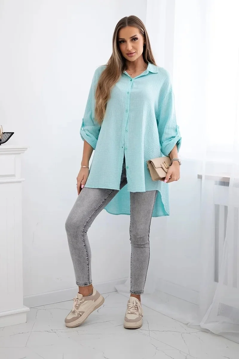 BRISA - PLUS SIZE mušelínová košile - modrá laguna, sedne do velikosti 50