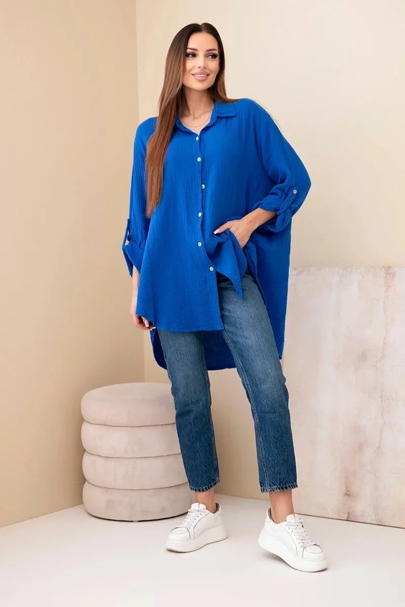 BRISA - PLUS SIZE mušelínová košile - azurová, sedne do velikosti 50
