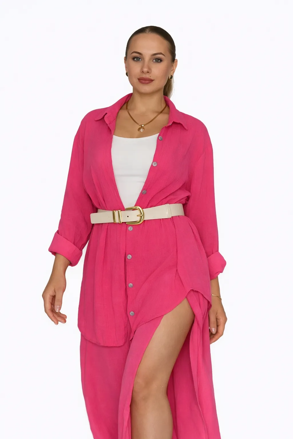 SOLA - pružný pásek béžový se zlatým kováním, velikost 70-110 cm