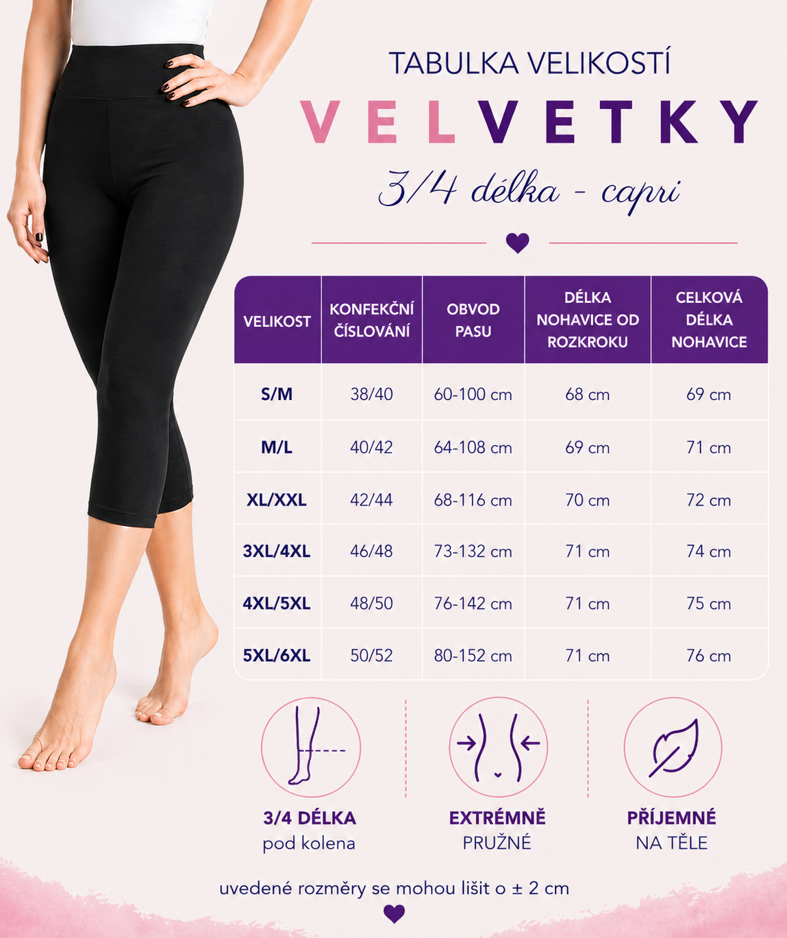 Velvetky CAPRI - bambusové legíny, černé, velikost L/XL