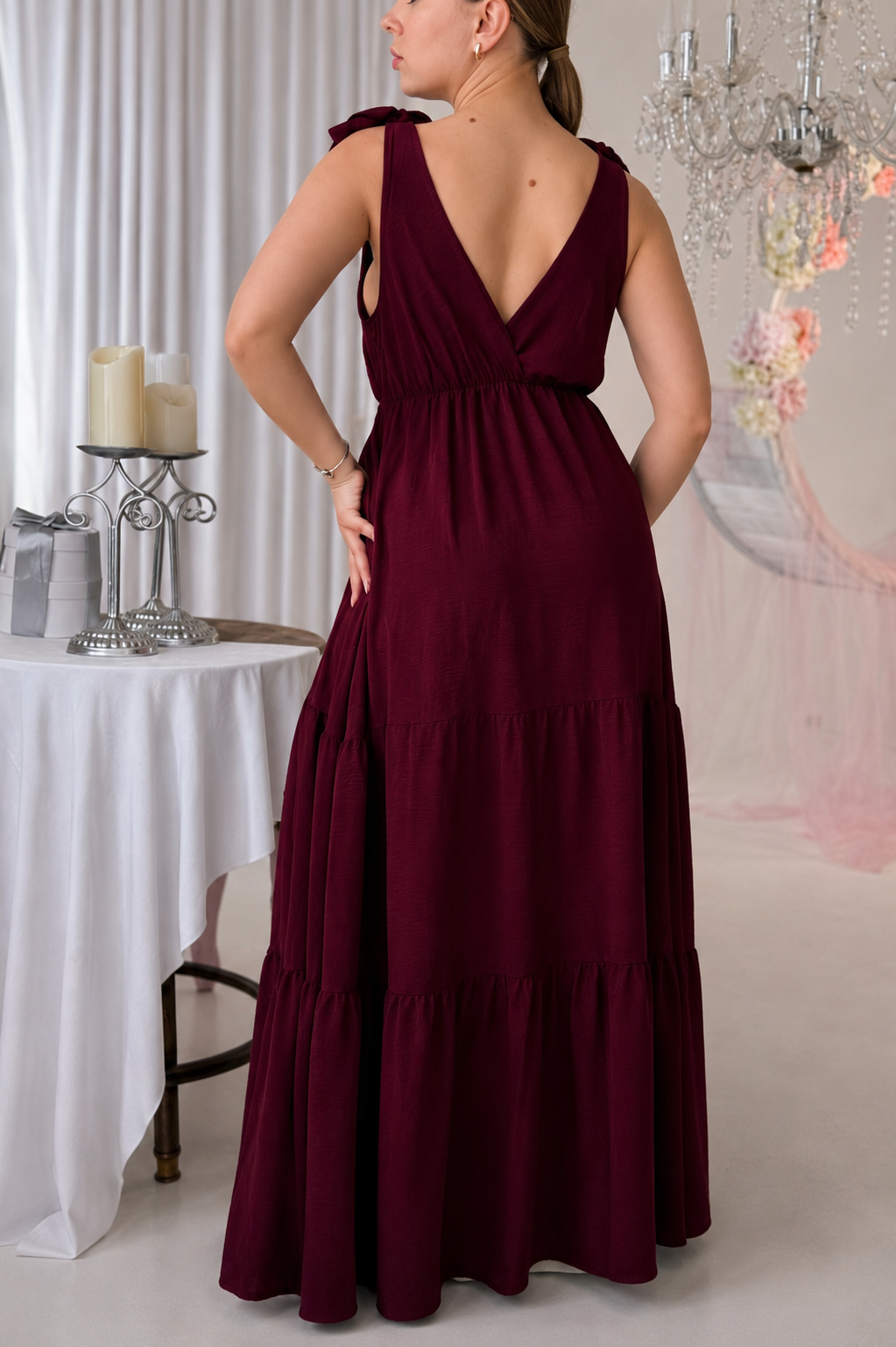 MARA - maxi šaty - merlot, velikost sedne od S do XL