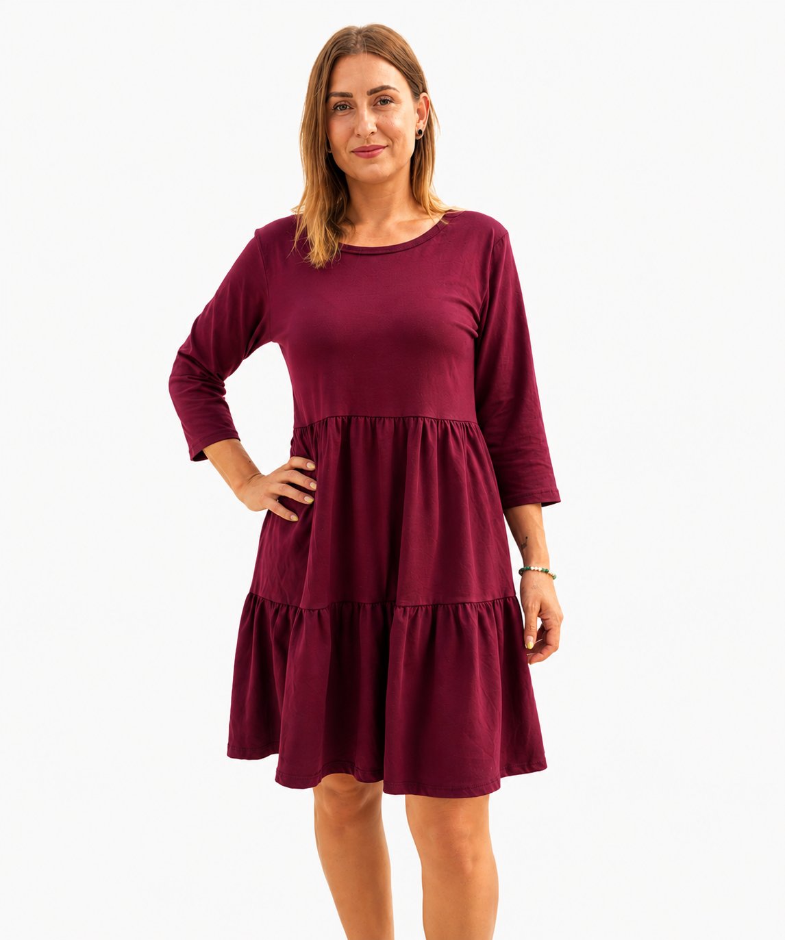 JULIANA - šaty s 3/4 rukávem - burgundy, sedne od velikosti S do L
