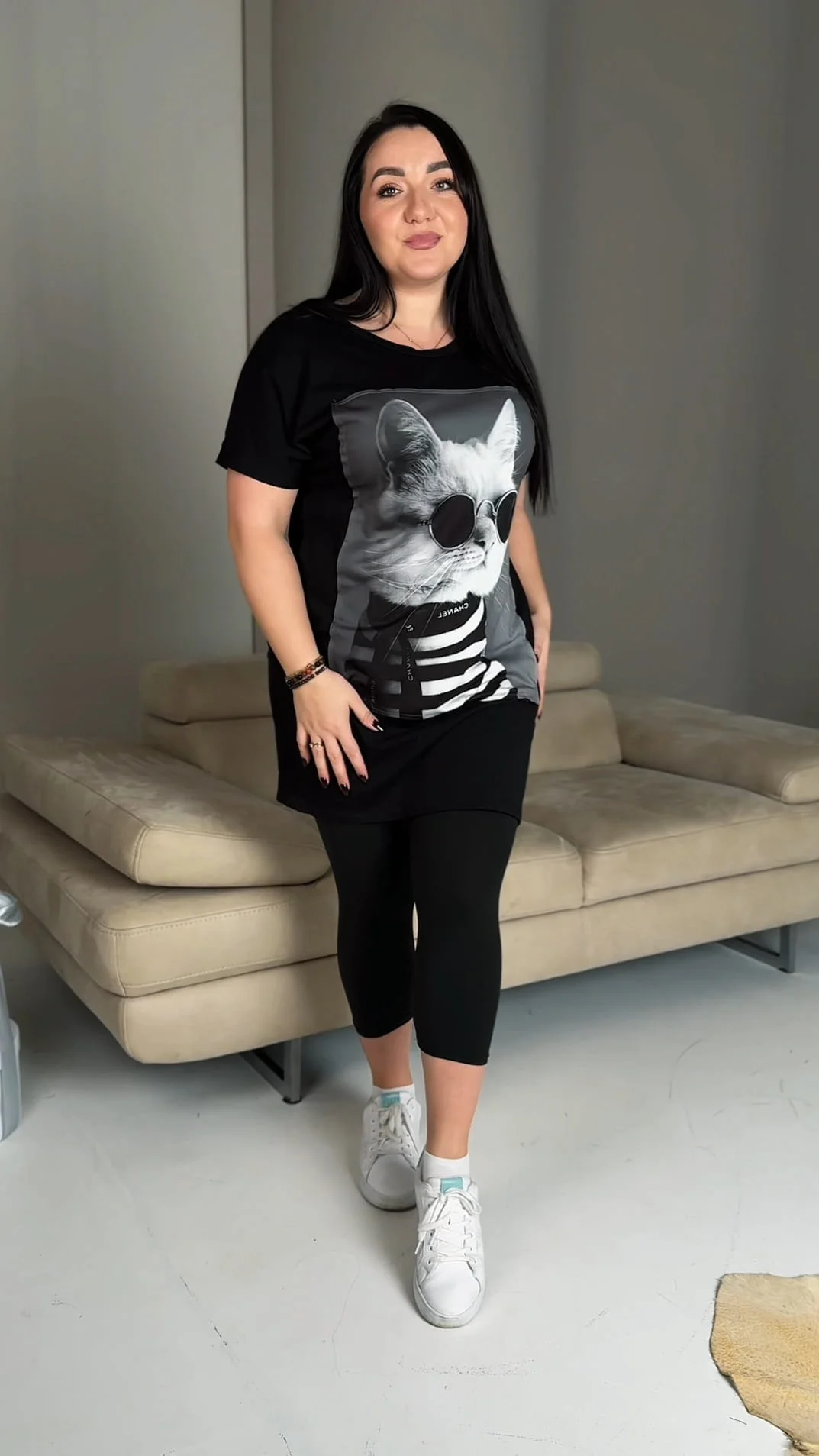 Catish - PLUS SIZE tunika s kočičím potiskem, sedne do velikosti 48